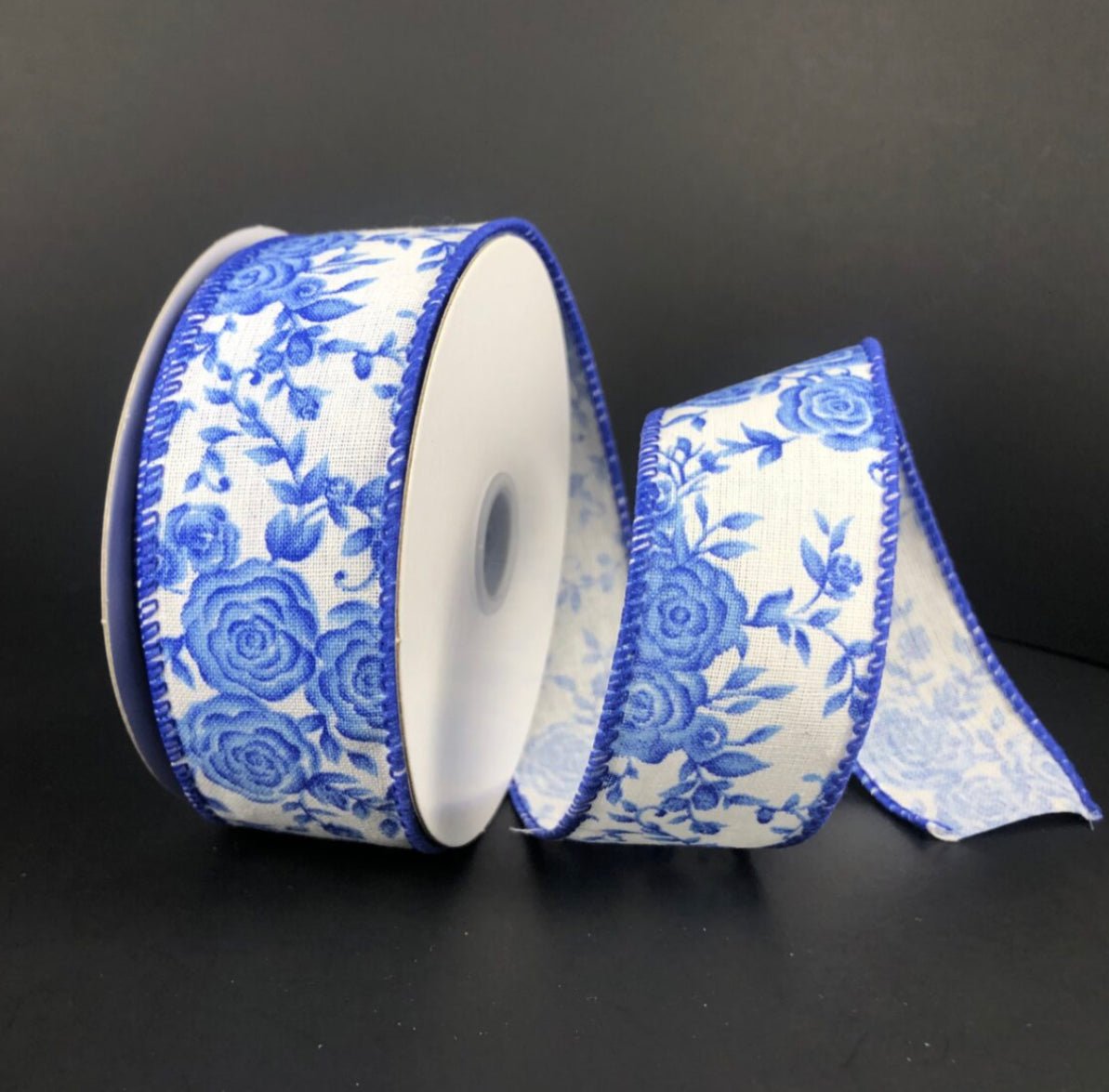 Cobalt blue roses wired ribbon, 1.5” - Greenery Marketwired ribbon41218-09-25