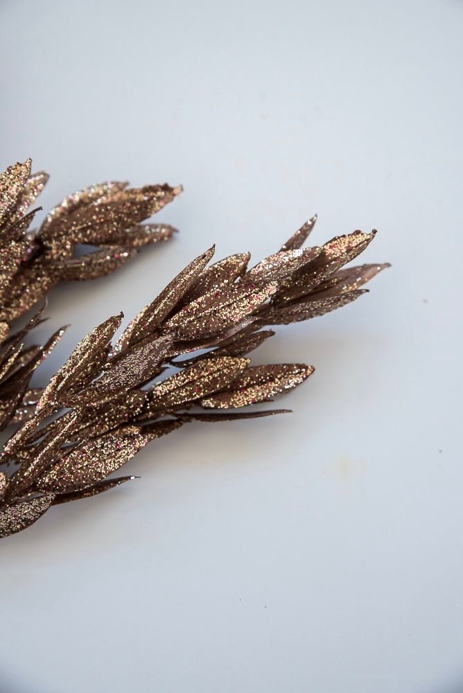 Copper gold glittered ruscus leaves bush - Greenery Market83626-ROSEGOLD