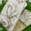 Cream and gold embroidered vine 4” wired ribbon - Greenery MarketWired ribbonMTX68082