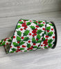 Cream and green holly berries wired ribbon - 4” - Greenery Marketwired ribbonMTX65045