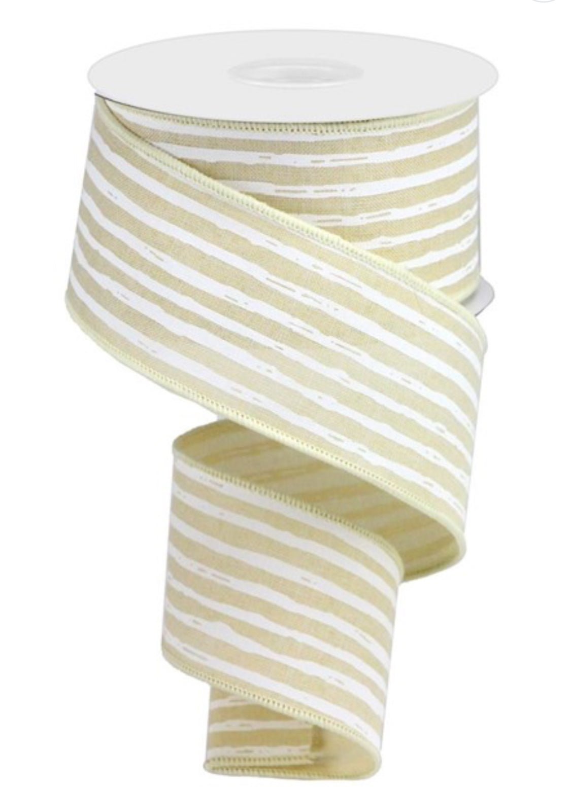 Cream and white irregular stripes wired ribbon 2.5” - Greenery MarketWired ribbonRga138264