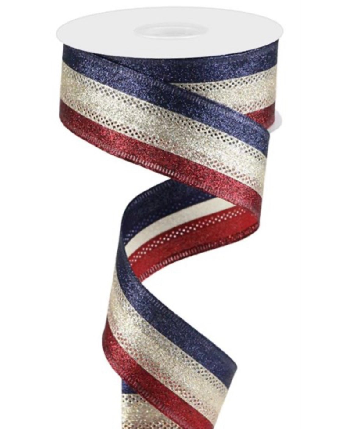 Dark Red And navy blue stripe wired ribbon, 1.5” - Greenery Marketwired ribbonRGA8219N8