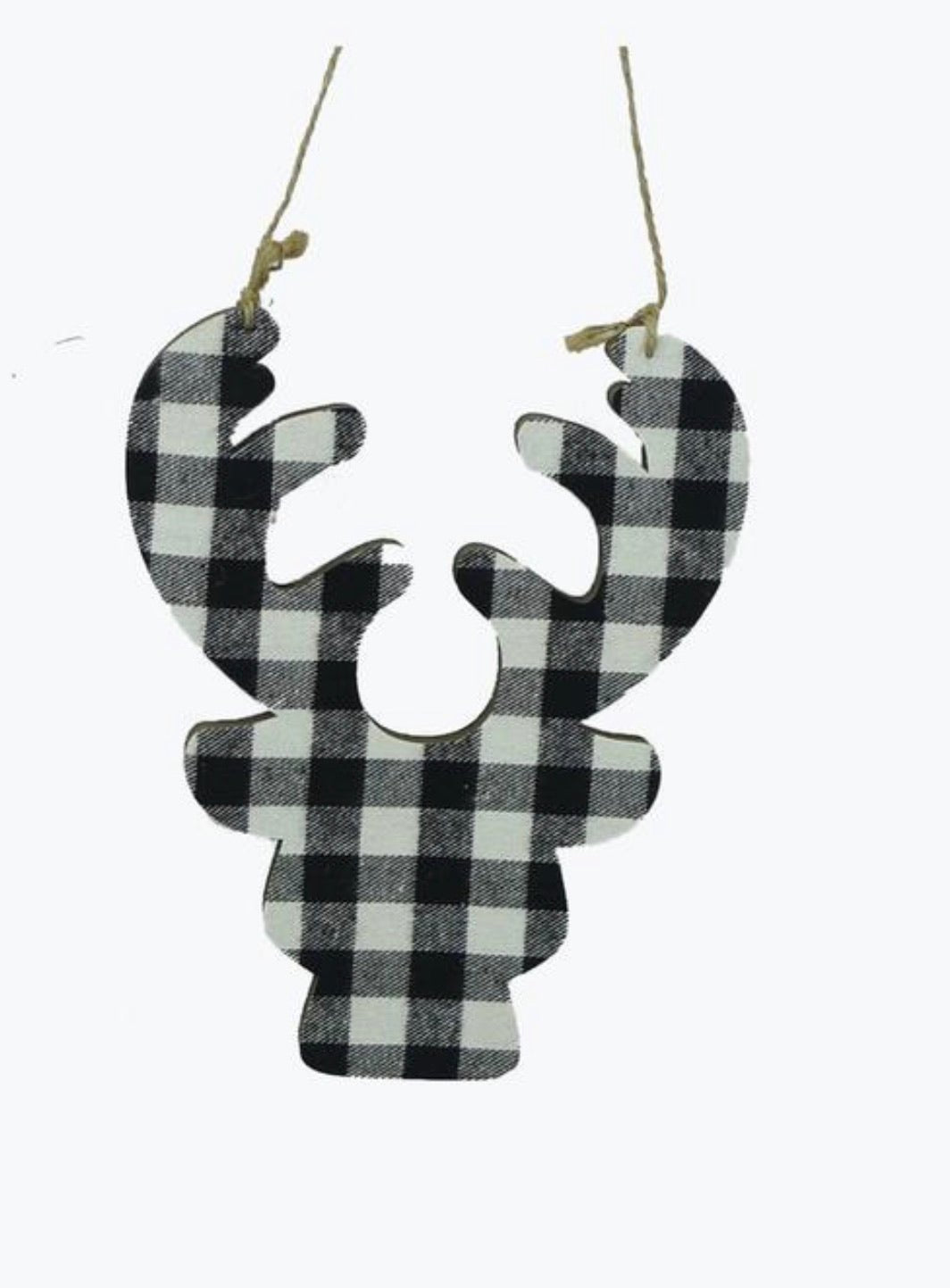 Deer ornament - black and white buffalo plaid - Greenery Marketsigns for wreaths