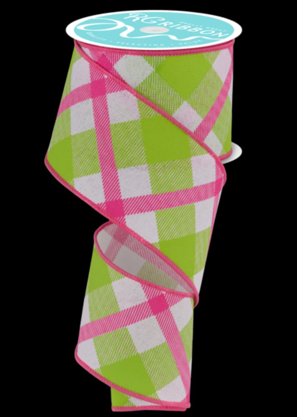 Diagonal plaid pink wired ribbon - Greenery MarketWired ribbonRG0168327