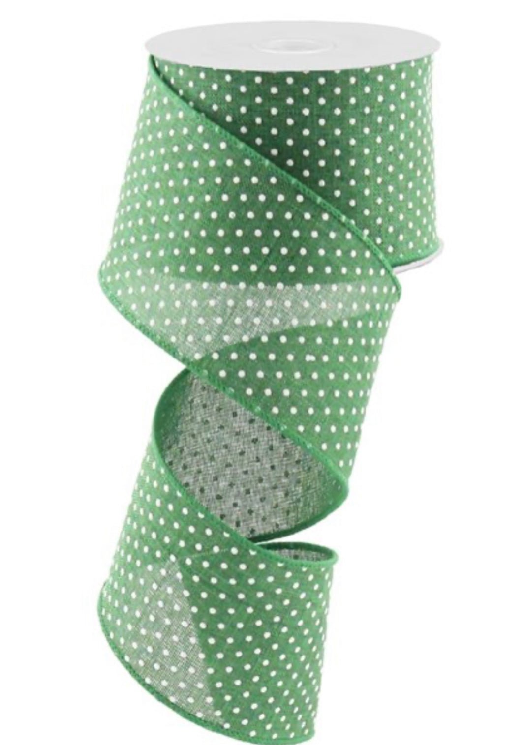 Emerald green and white Swiss dots on royal 2.5” - Greenery MarketWired ribbonRG0165206