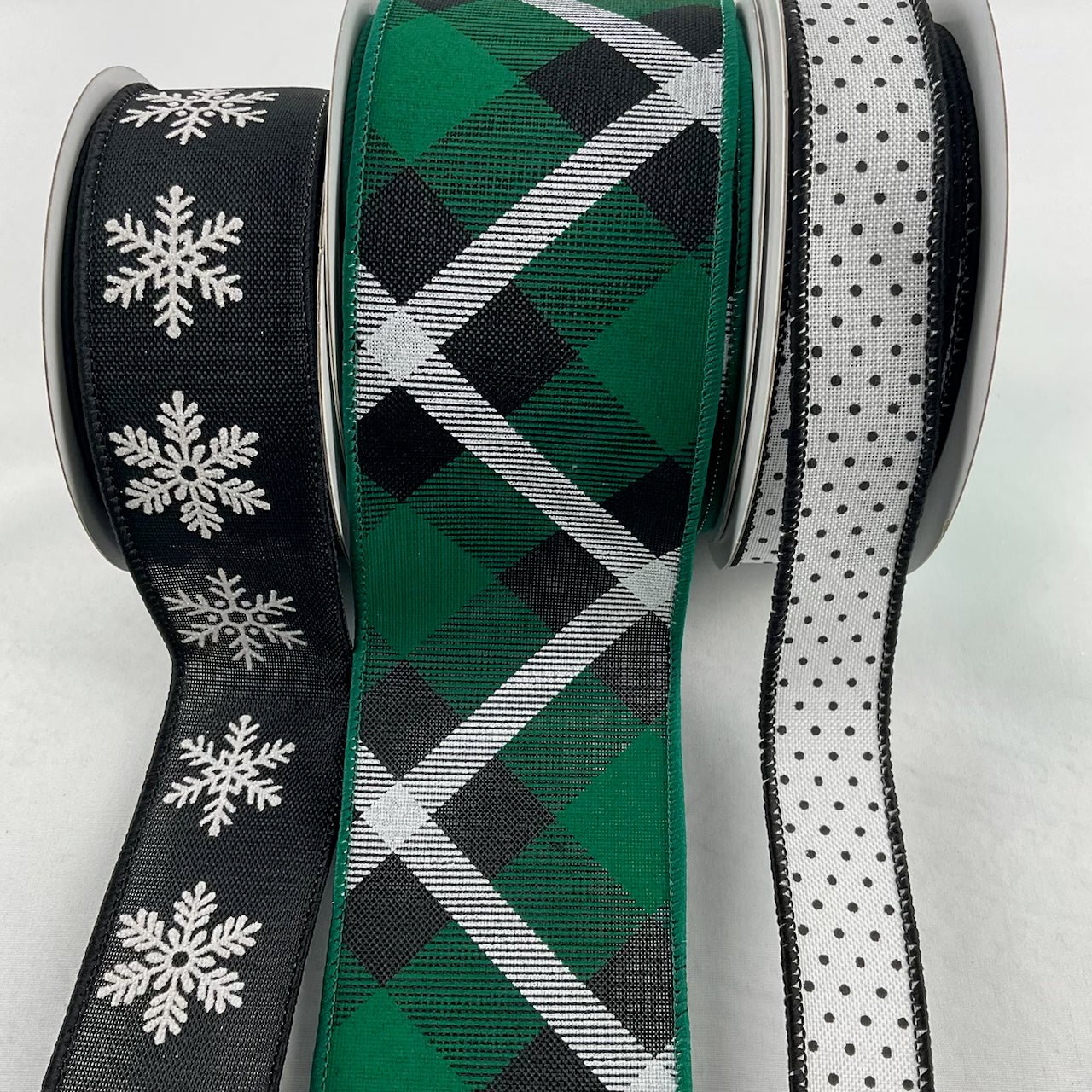 Emerald Green, black, and white bow bundle x 3 ribbons - Greenery MarketGreenPlaidx3