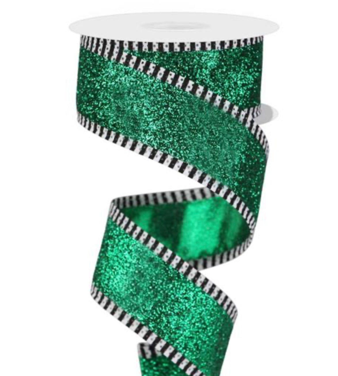 Emerald green glitter ribbon, 1.5