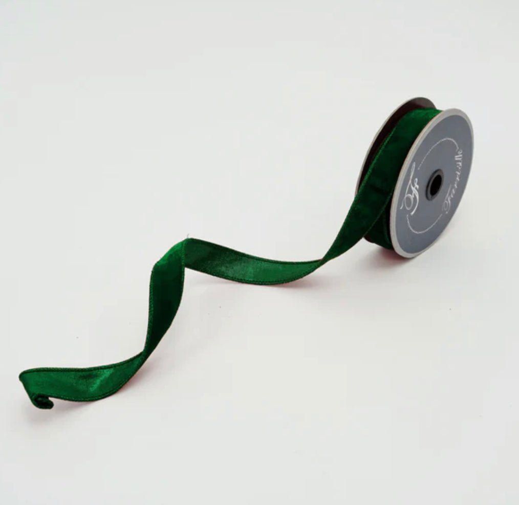 Emerald green plush velvet luster .75” farrisilk wired ribbon - Greenery MarketRibbons & TrimRV000-55