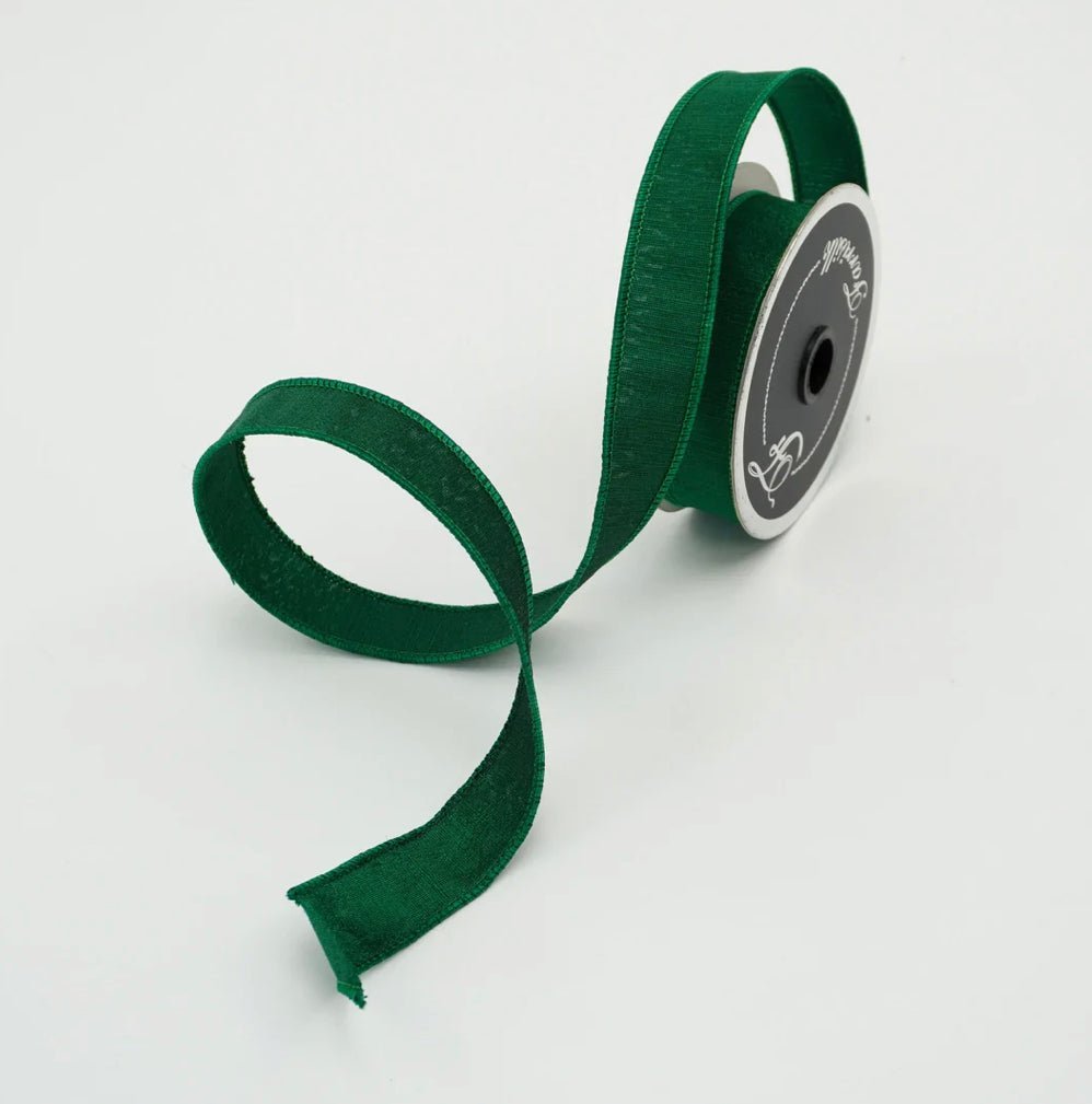 Emerald green plush velvet luster .75” farrisilk wired ribbon