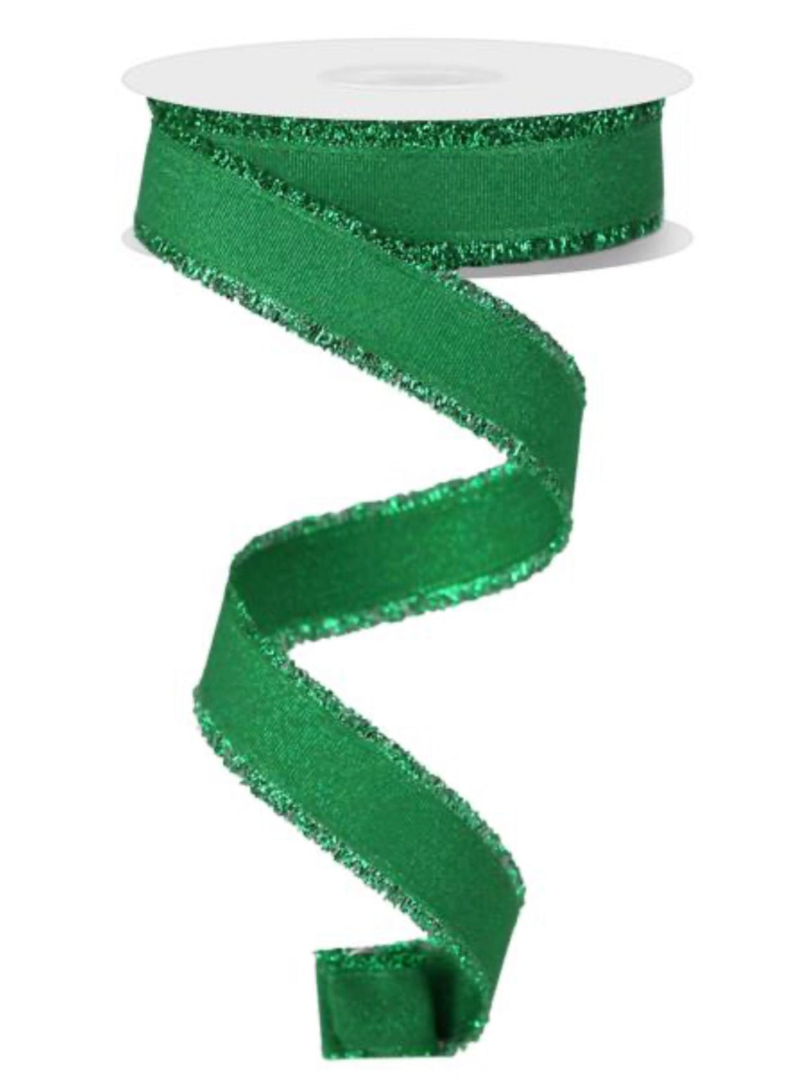 Emerald green skinny with tinsel edge wired ribbon, 7/8