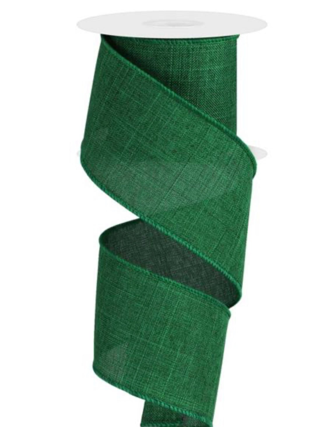 Emerald green solid wired ribbon on linen fabric 2.5” - Greenery Market