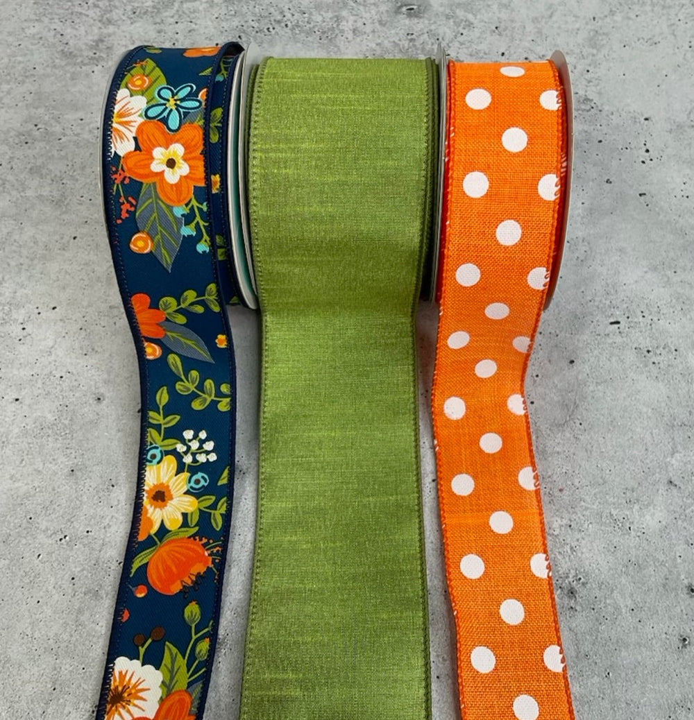 Fall blue floral bow bundle x 3 ribbons - Greenery Market