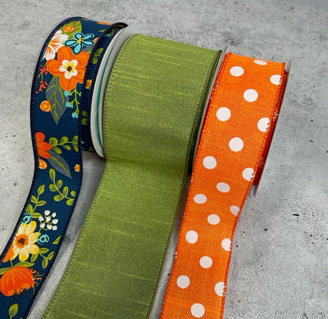 Fall blue floral bow bundle x 3 ribbons - Greenery Market