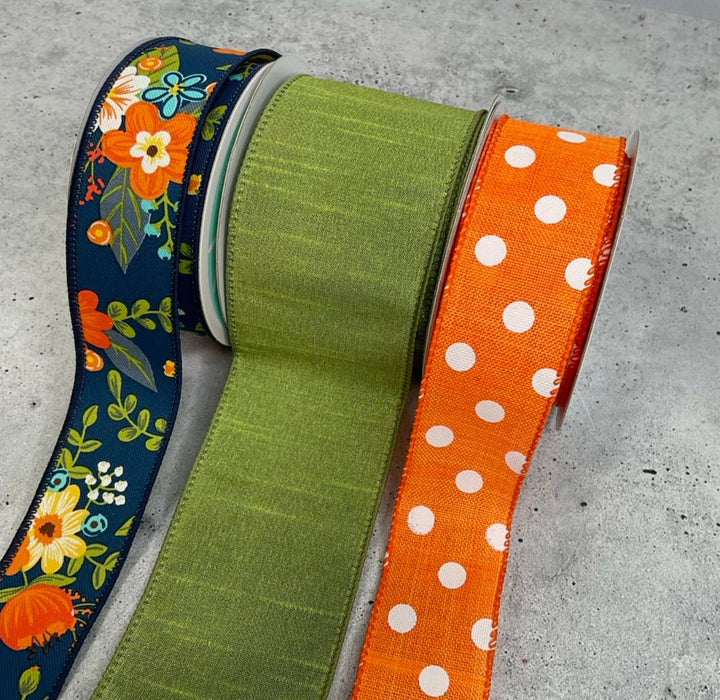 Fall blue floral bow bundle x 3 ribbons - Greenery Market