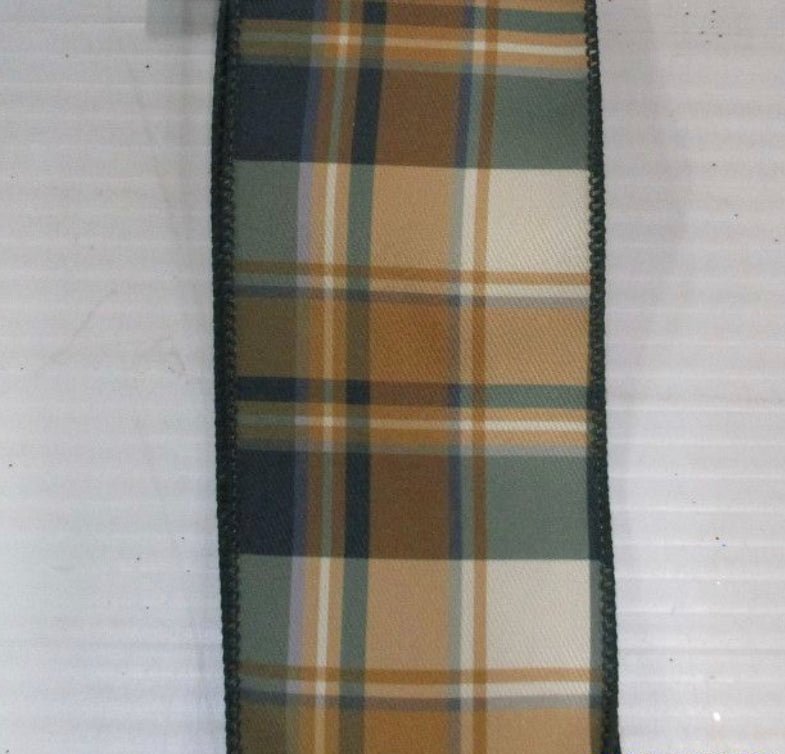 Gold and Black Check Wired Ribbon 4” - Greenery Market