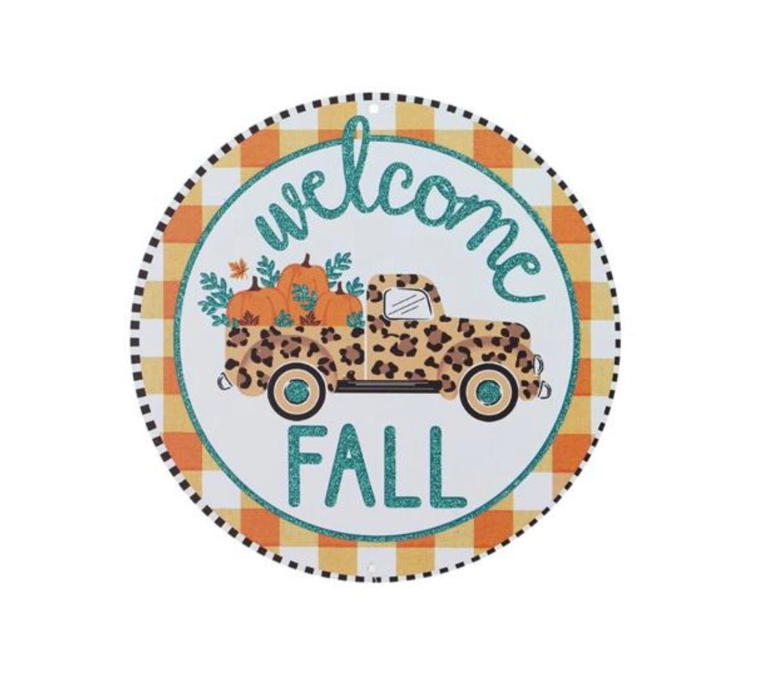 Fall truck, round metal sign 12” - Greenery MarketSeasonal & Holiday DecorationsMD0774
