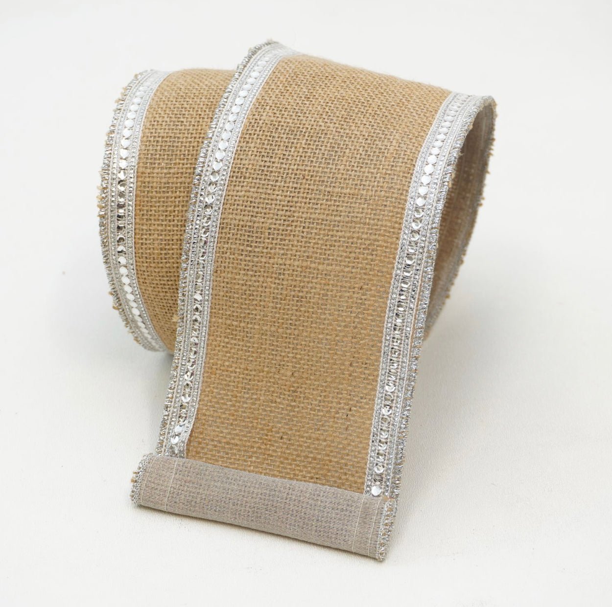 Farrisilk burlap with silver sequin edge 4” wired ribbon - Greenery Market