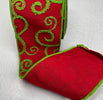 Farrisilk Christmas lime green and red fuzzy swirls ribbon - 4” - Greenery Marketwired ribbonRg866-47