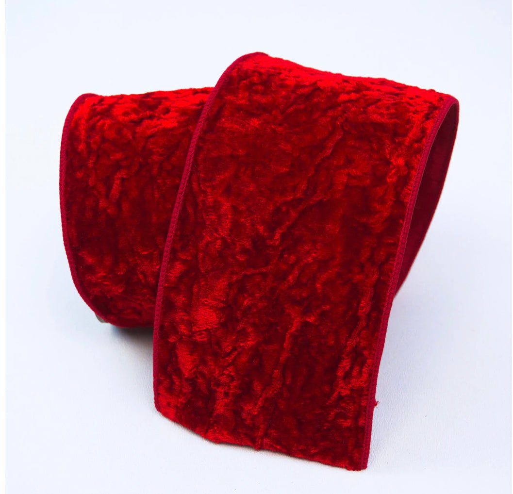 Farrisilk red crush velvet wired ribbon - 4” - Greenery Marketwired ribbonRG199-02