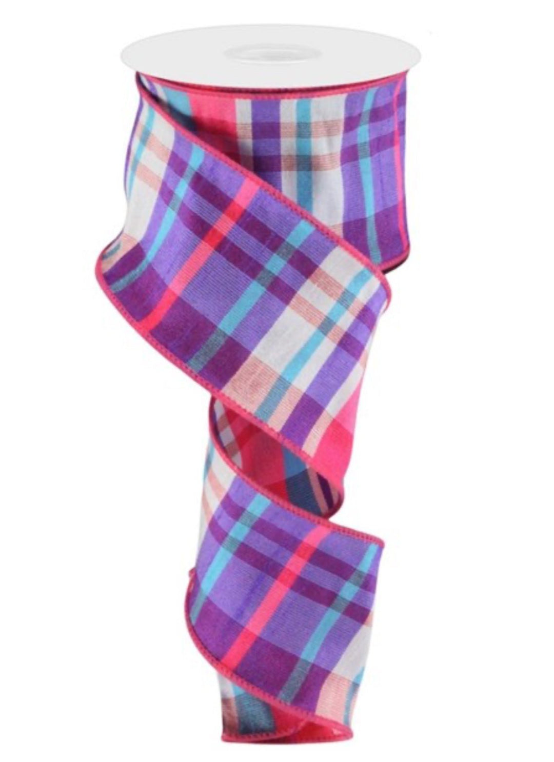 Faux dupioni pink and purple plaid ribbon, 2.5" - Greenery MarketWired ribbonRGP109823