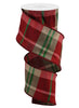 Faux dupioni red, tan, and green plaid ribbon - Greenery MarketWired ribbonRGA12345H