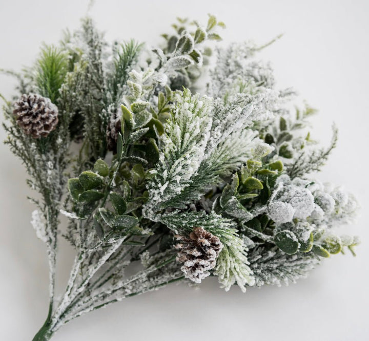 Flocked mixed pine and eucalyptus bush - Greenery Market83883