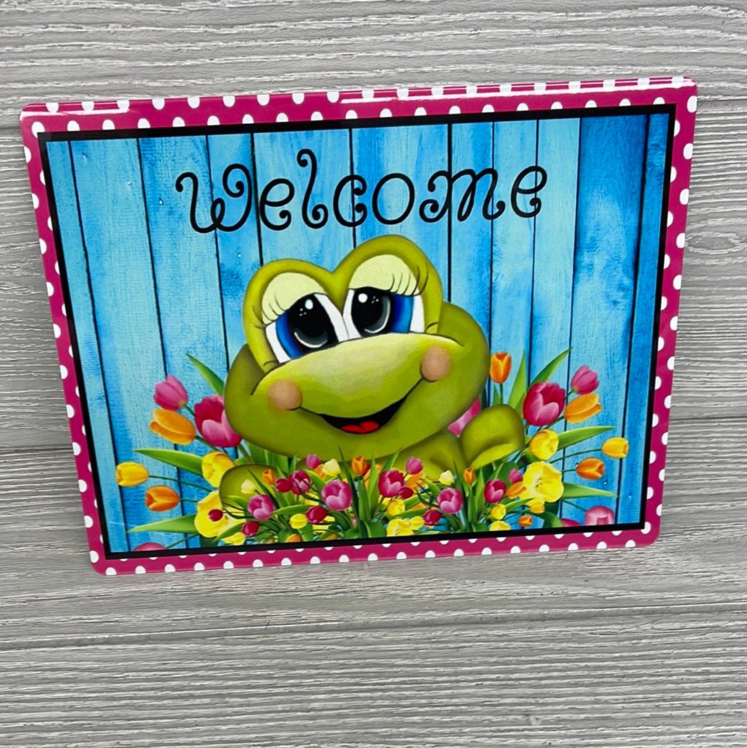 Floral Frog welcome, metal rectangle sign - Greenery Marketsigns for wreathsfrog10RECTANGLE
