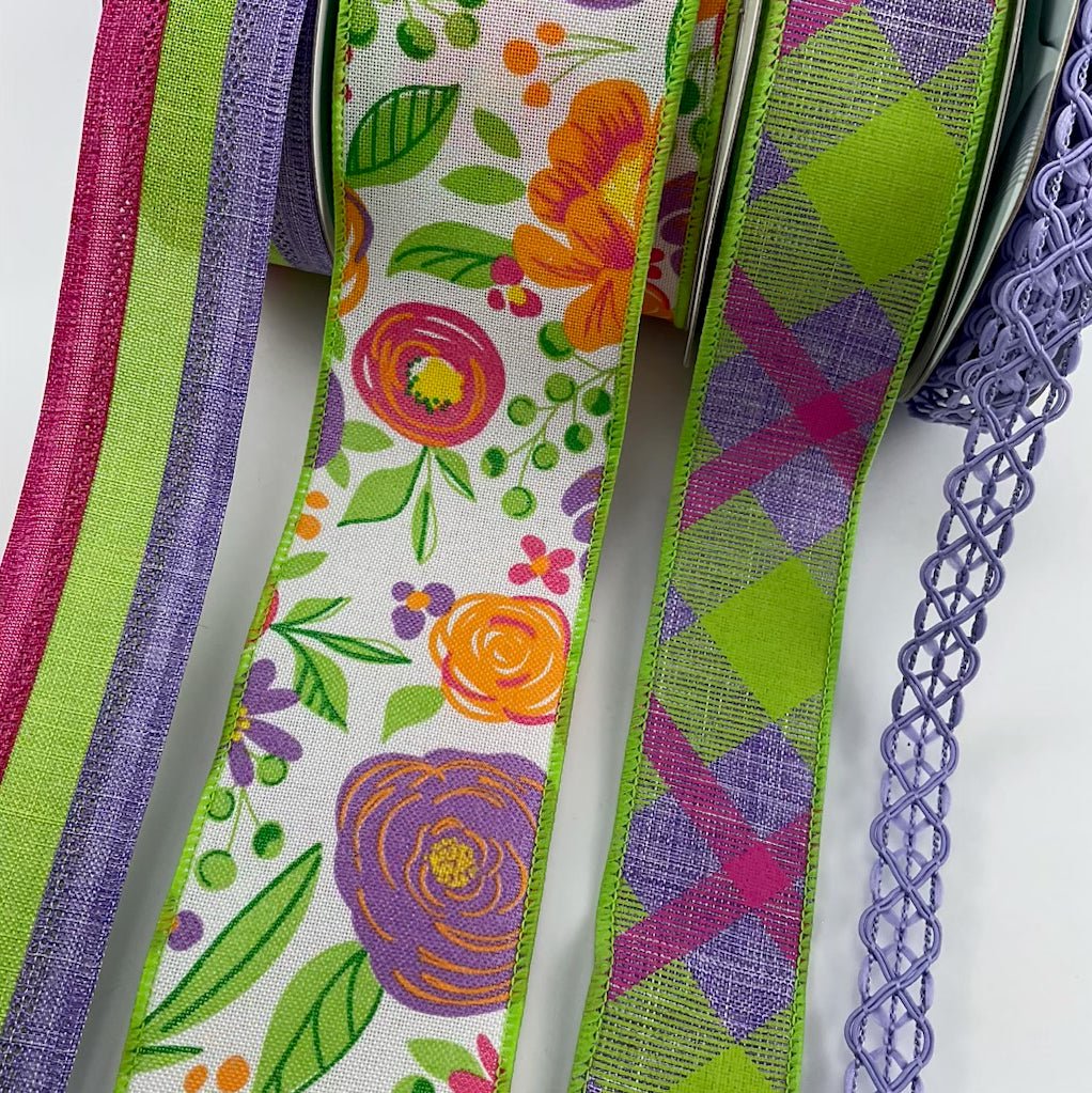 Floral, purple, bow bundle x 4 wired ribbons - Greenery MarketWired ribbonFloralx4