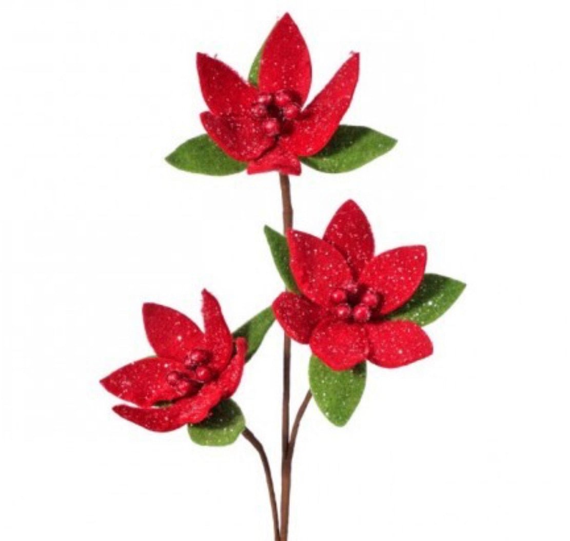 Frost felt red poinsettia spray - Greenery MarketWinter and ChristmasMTX64535