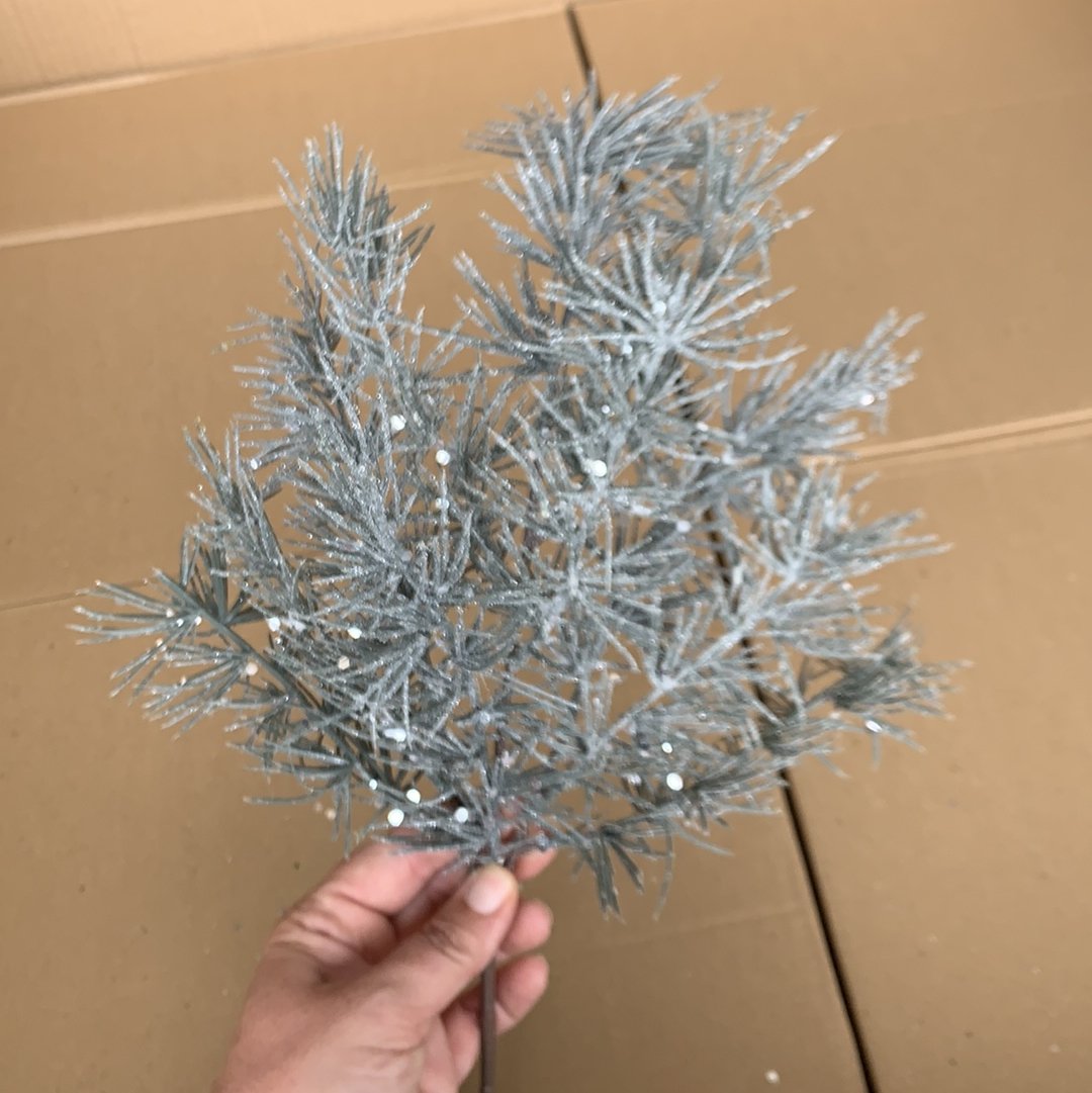 Frosted gray blue pine spray with sparkle - Greenery Market greenery