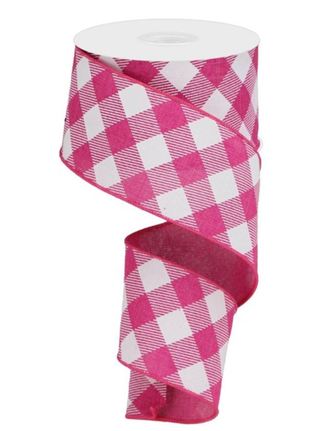 Fuchsia and white diagonal plaid wired ribbon, 2.5” - Greenery Marketwired ribbonRga126507