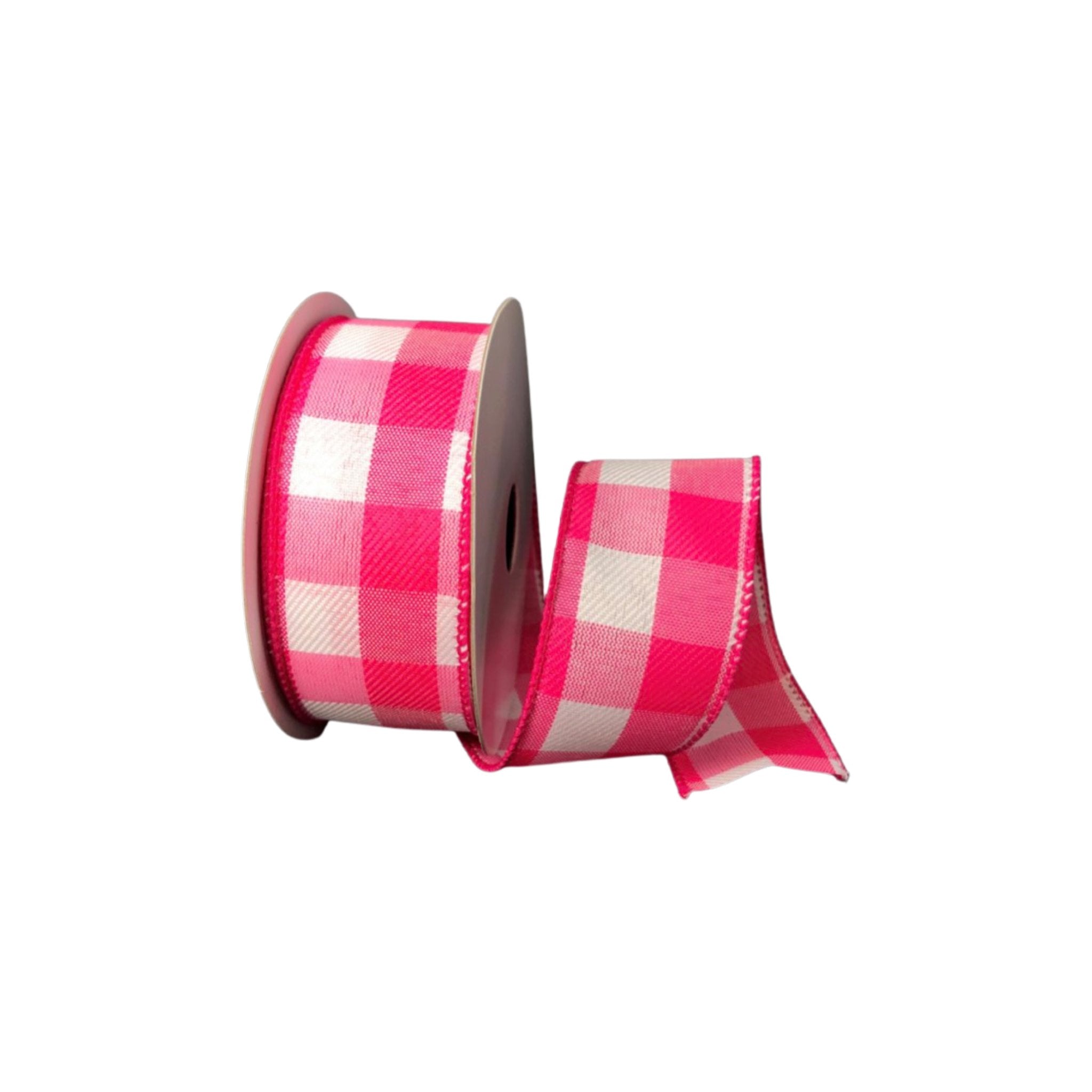 Fuchsia pink and white plaid 1.5” wired ribbon - Greenery Marketq9217909-28