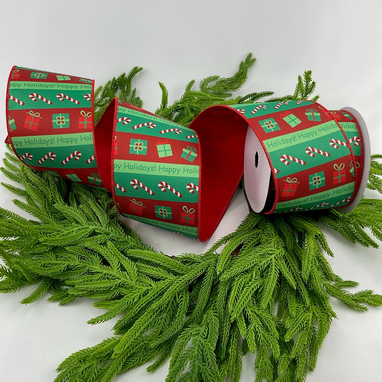 Gifts and candy canes 4” wired ribbon - Greenery MarketWired ribbonMTC10041