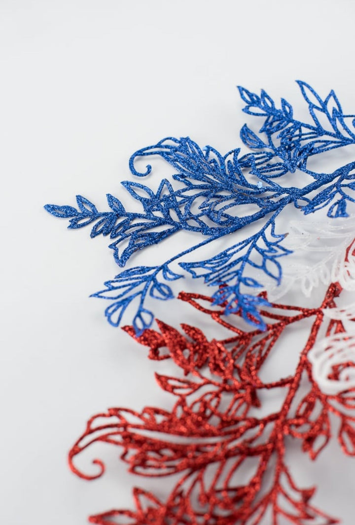 Glitter fern spray - red, white, and blue - Greenery MarketSeasonal & Holiday Decorations82677-REDWTBL