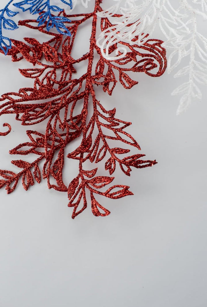 Glitter fern spray - red, white, and blue - Greenery MarketSeasonal & Holiday Decorations82677-REDWTBL