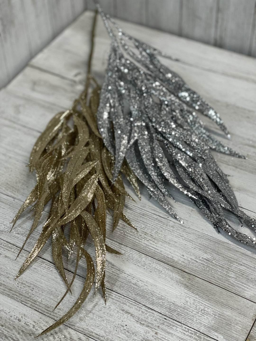 Glittered eucalyptus spray - silver - Greenery Market Artificial Flora