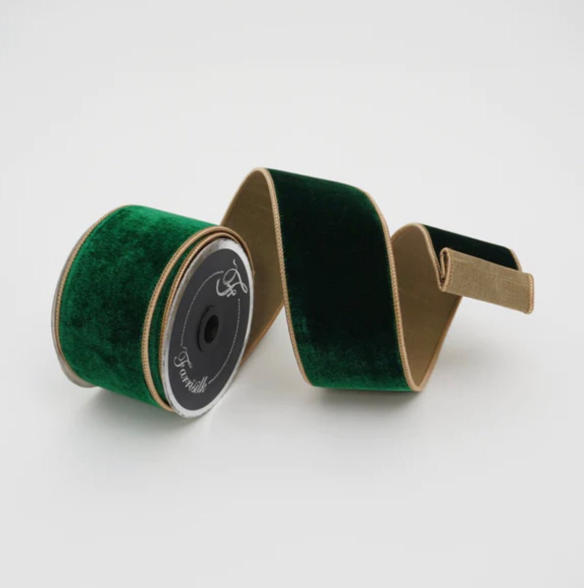 Gold and emerald green plush velvet luster 2.5” farrisilk wired ribbon - Greenery MarketRibbons & TrimRK131-10