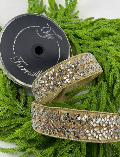 Multi color Jeweled ribbon, farrisilk ribbon, jeweled ribbon, 1.5 inch  ribbon, wired ribbon, luxury ribbon, Christmas ribbon