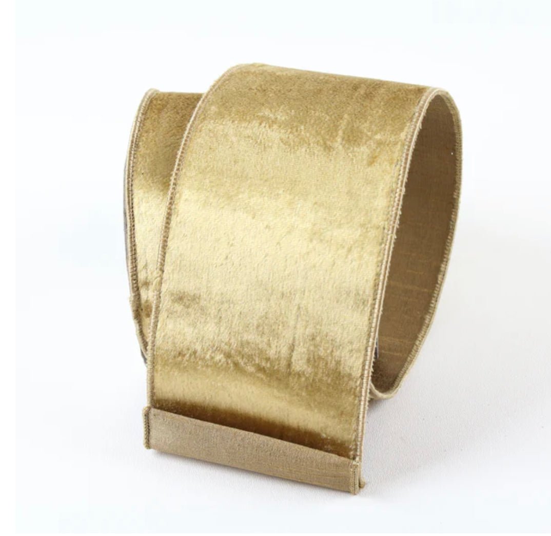Gold Farrisilk velvet wired ribbon - 2.5” - Greenery Market