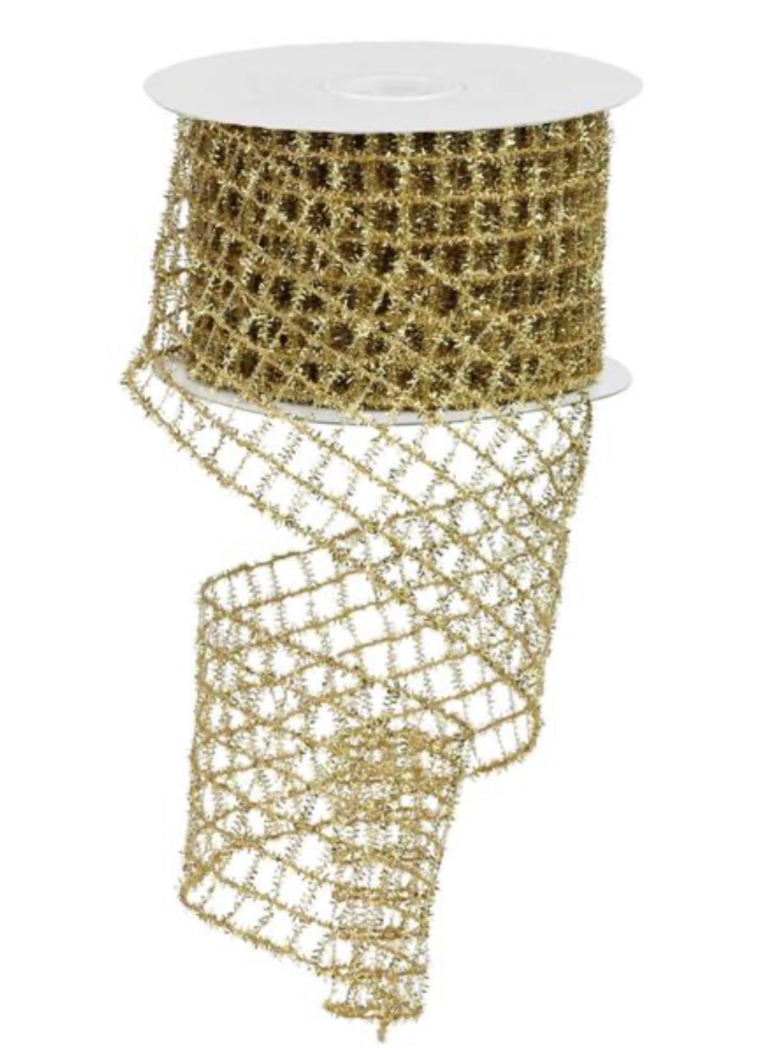 Gold tinsel mesh wired ribbon, 2.5” - Greenery Marketwired ribbonRM997308