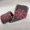 Gray and Red snowflake wired ribbon - 4” - Greenery MarketWired ribbon179841