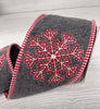 Gray and Red snowflake wired ribbon - 4” - Greenery MarketWired ribbon179841