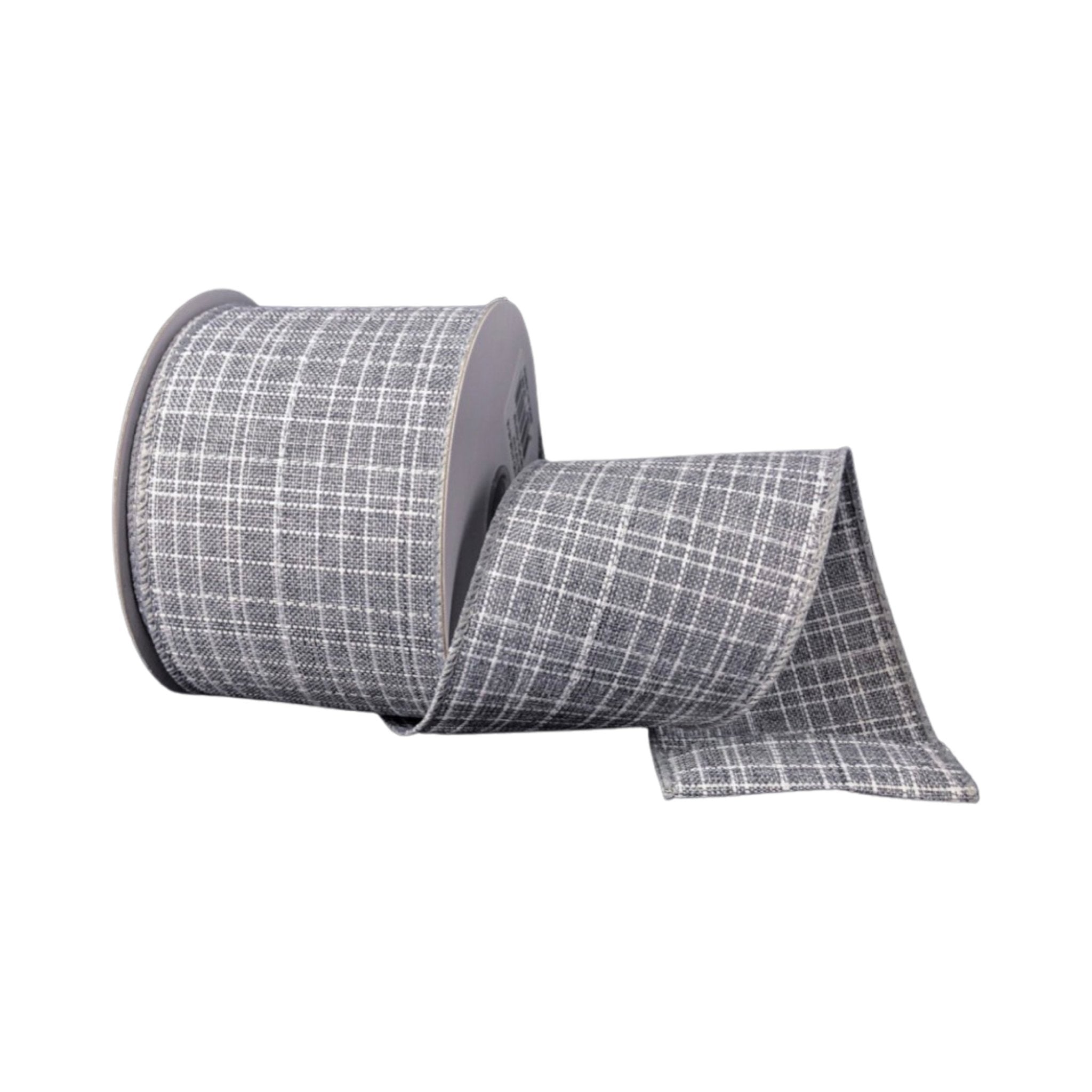 Gray ribbon, stitched plaid wired ribbon, 2.5” - Greenery Marketwired ribbon41246-40-16
