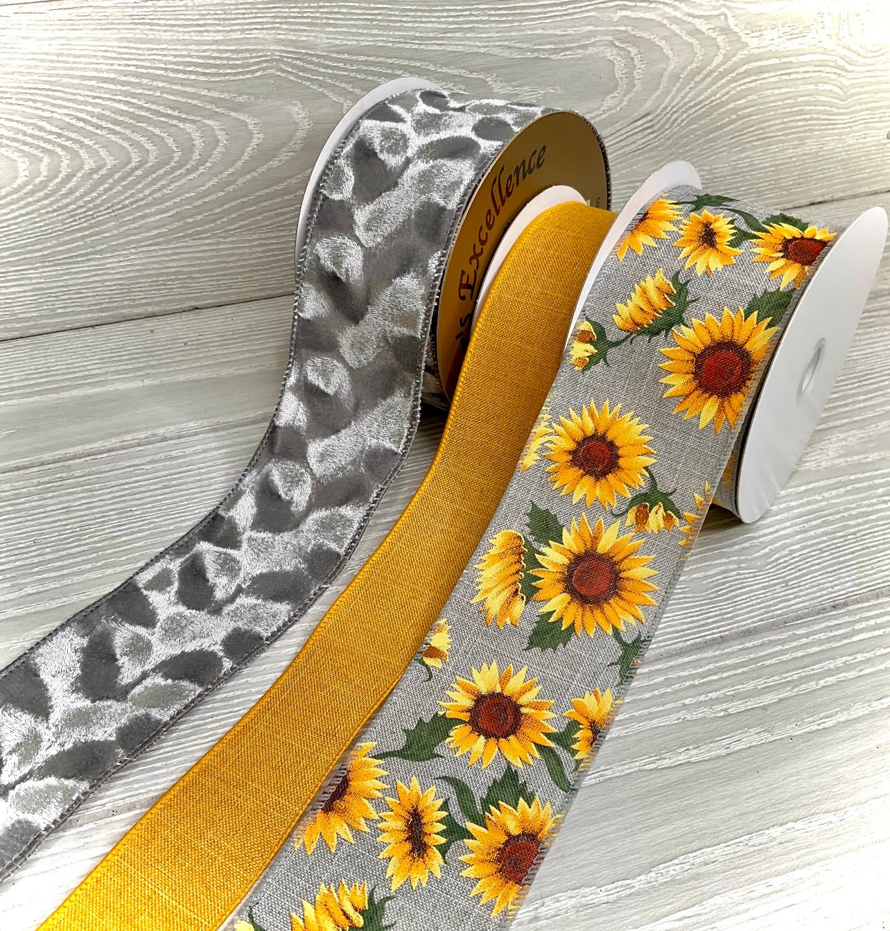 Gray velvet sunflower bow bundle x 3 ribbons - Greenery MarketRibbons & Trim