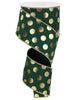Green and gold metallic dot wired ribbon 2.5” - Greenery MarketRGE1662CK