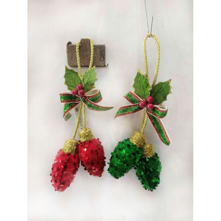 Green and red sequin light bulb ornaments - 2 ornaments - Greenery MarketMTX71997
