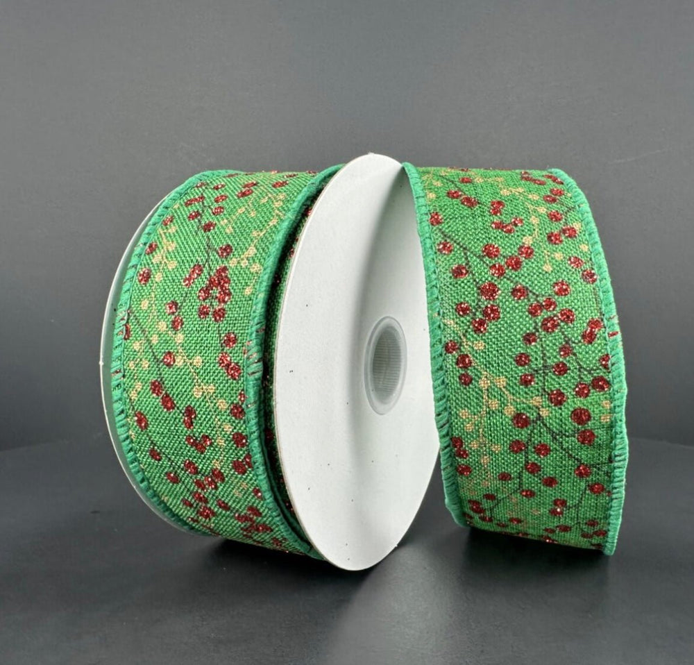 Green berries wired ribbon, 1.5" - Greenery MarketRibbons & Trim71304-09-15