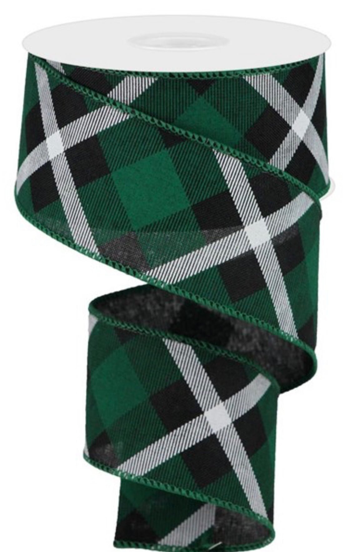 Green Christmas plaid - emerald and black 2.5” wired ribbon - Greenery MarketWired ribbonRG0168309