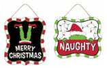 Green fuzzy monster elf signs x 2 signs - Greenery MarketChristmasMD1214