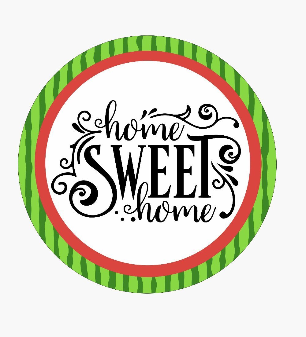 Green stripe and red border Metal home sweet home round sign 8” - Greenery Marketsigns for wreathswatermelon8”SMALL